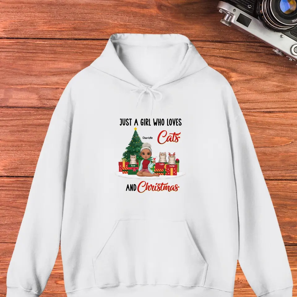 Just A Girl Who Loves Cats & Christmas - Custom Quote - Personalized Gift For Cat Lovers - Hoodie