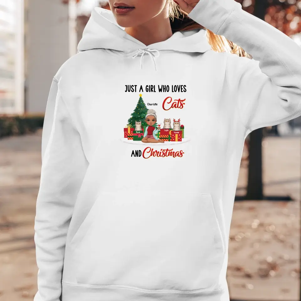 Just A Girl Who Loves Cats & Christmas - Custom Quote - Personalized Gift For Cat Lovers - Hoodie