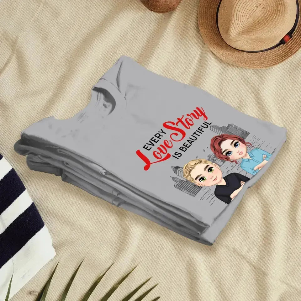 Every Love Story Is Beautiful - Personalized Gifts for Couples - Unisex T-Shirt