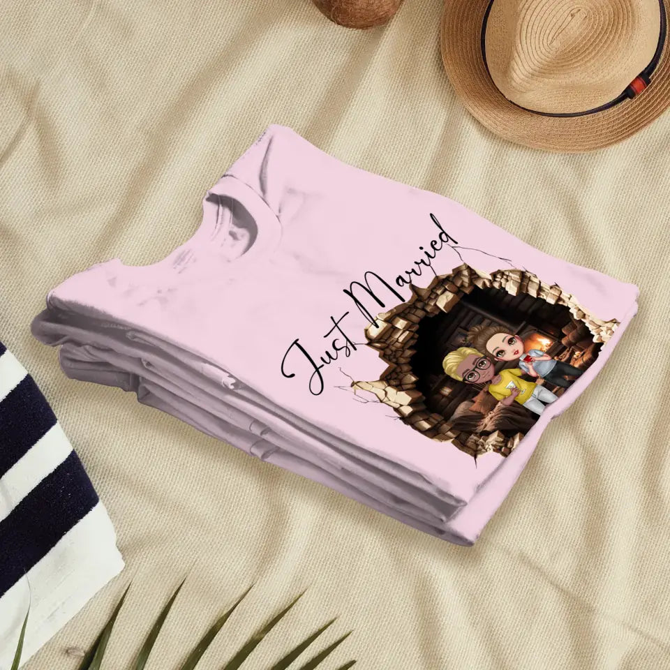 Just Married - Custom Name - Personalized Gifts for Couples - Unisex T-Shirt