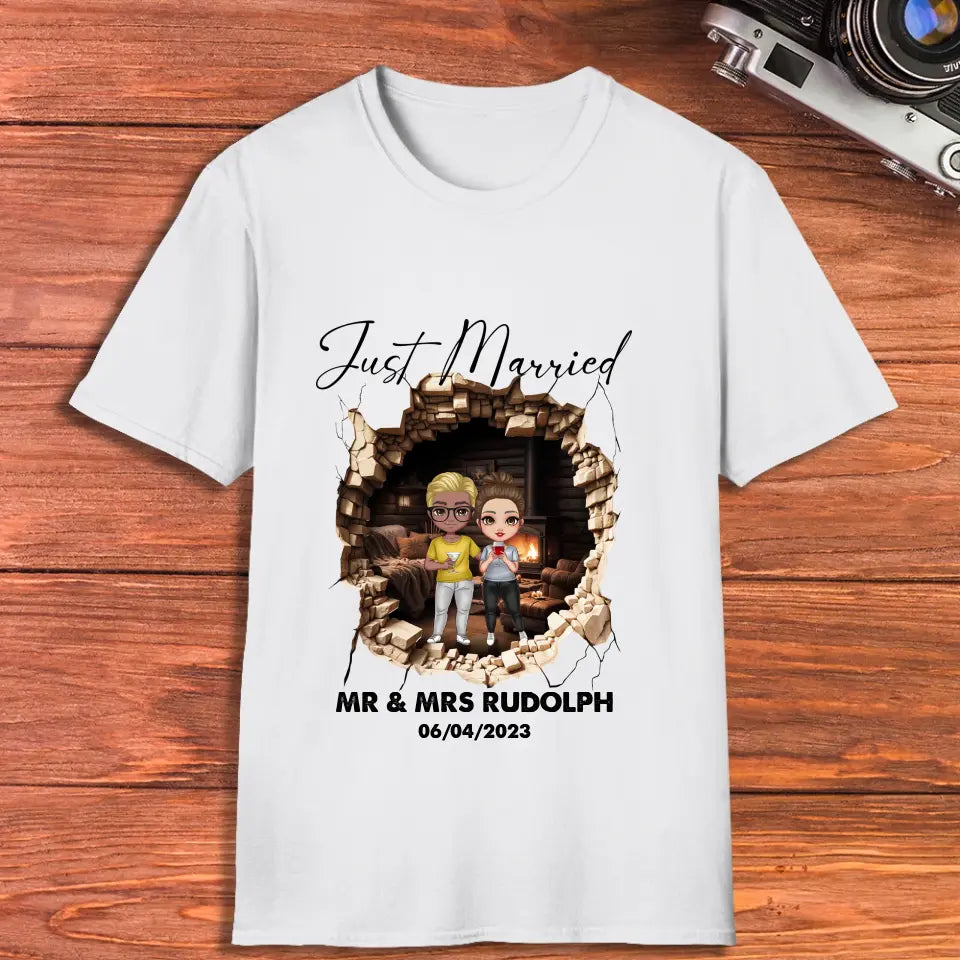 Just Married - Custom Name - Personalized Gifts for Couples - Unisex T-Shirt