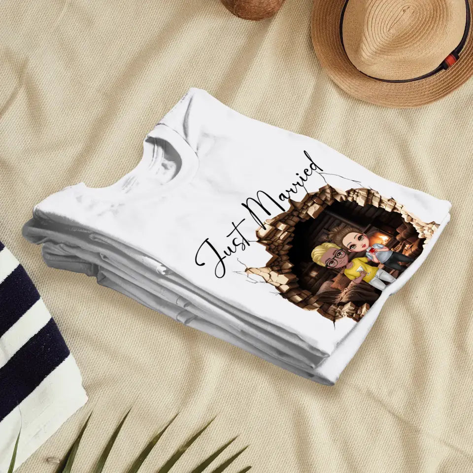 Just Married - Custom Name - Personalized Gifts for Couples - Unisex T-Shirt