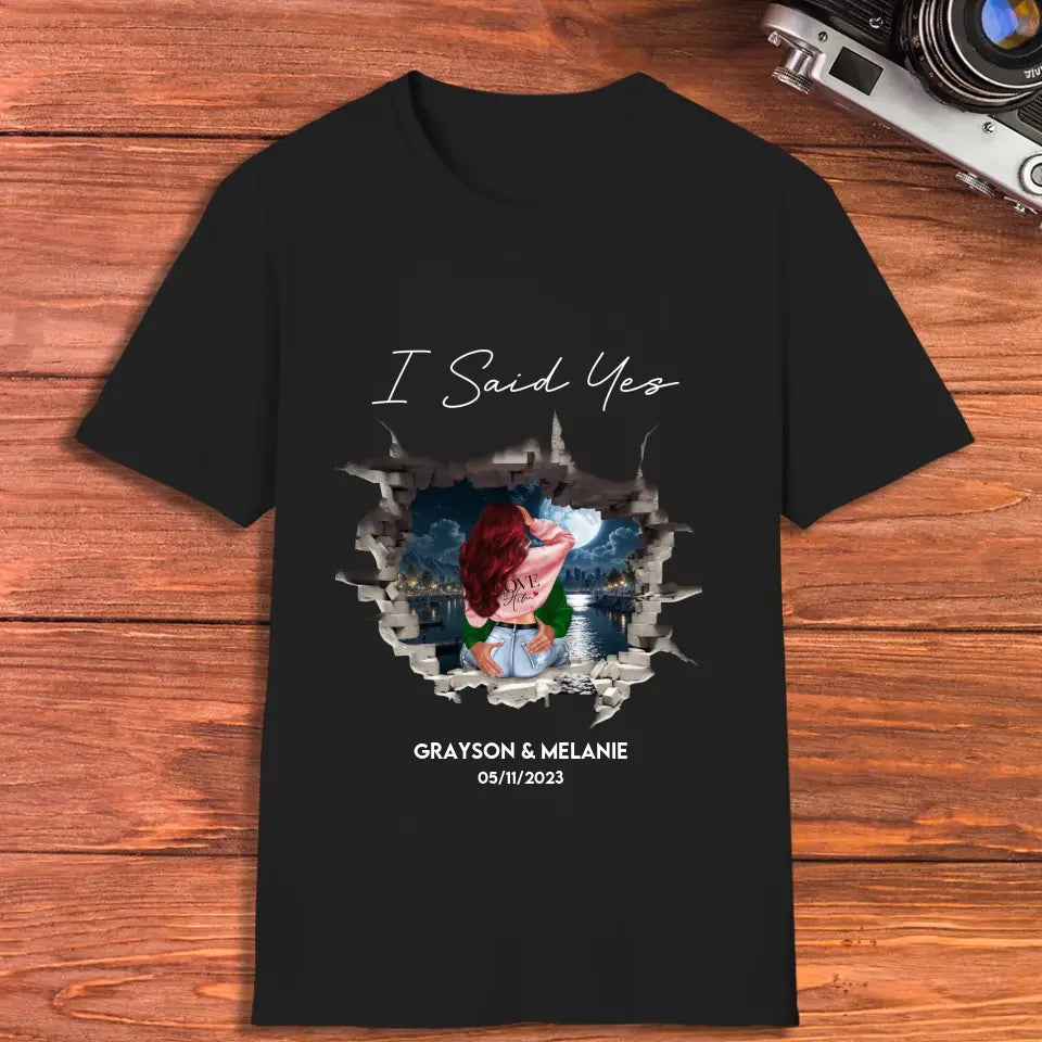 I Asked - Custom Photo - Personalized Gifts for Couples - Unisex T-Shirt