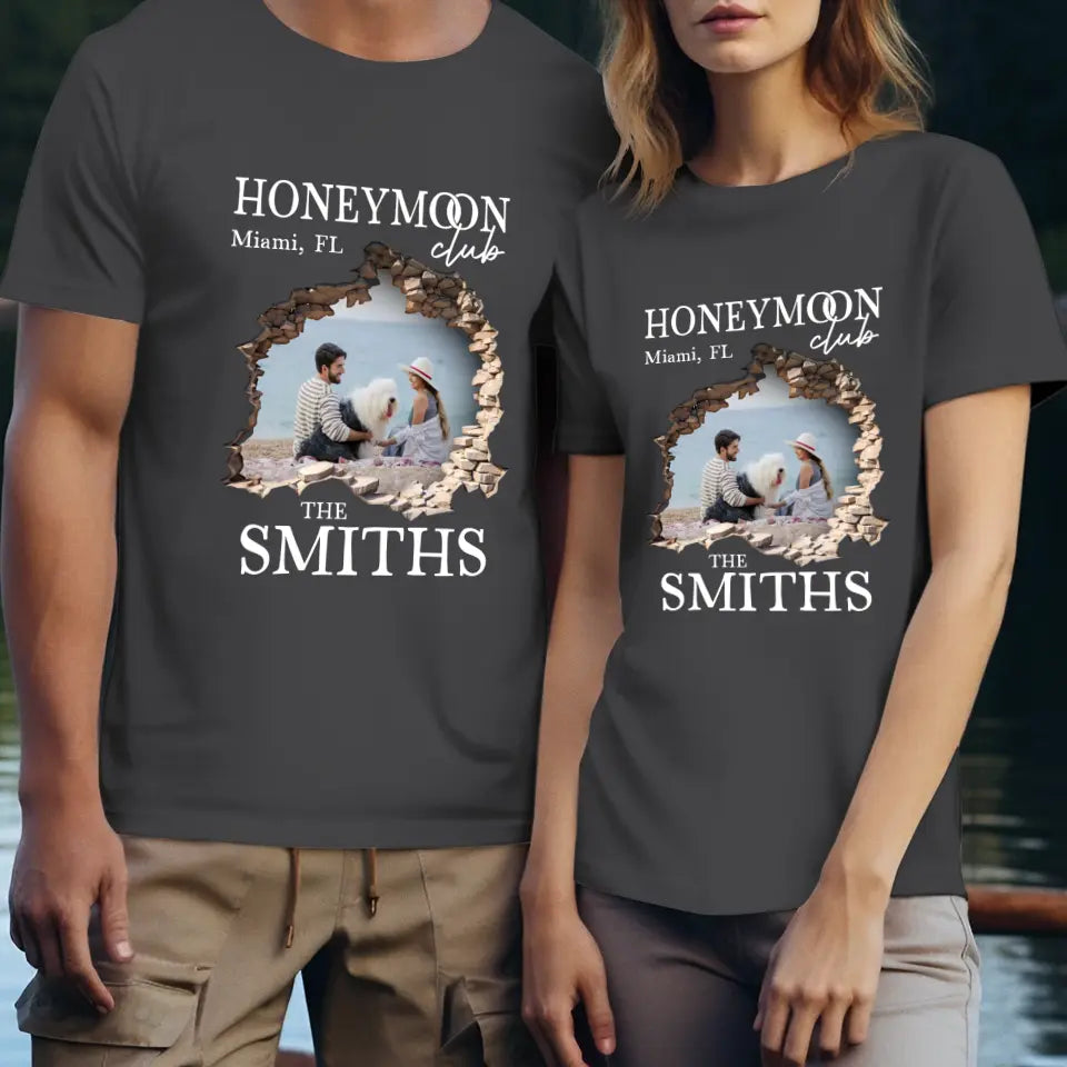 Honeymoon Honeymoon - Custom Photo - Personalized Gifts for Couples - Unisex T-Shirt