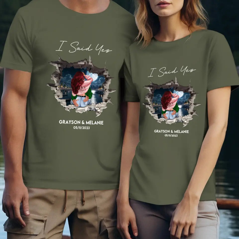 I Asked - Custom Photo - Personalized Gifts for Couples - Unisex T-Shirt