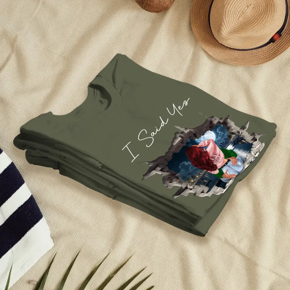 I Asked - Custom Photo - Personalized Gifts for Couples - Unisex T-Shirt