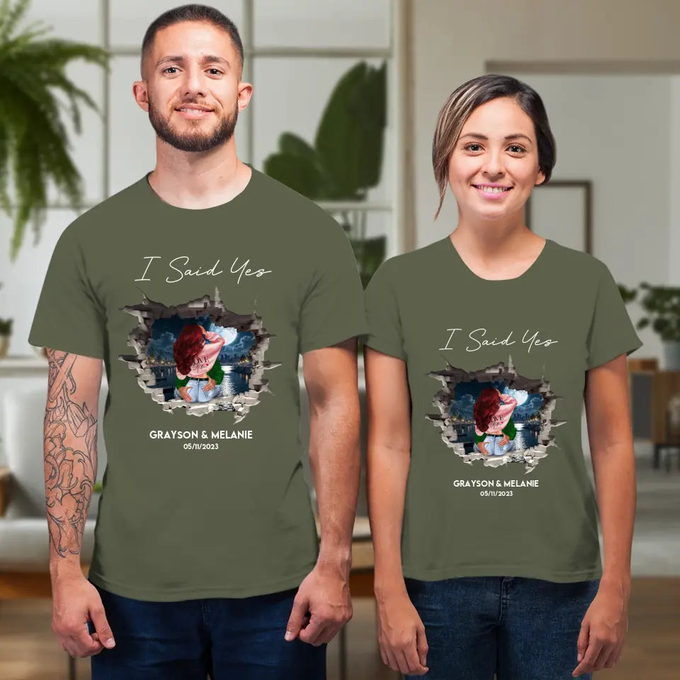 I Asked - Custom Photo - Personalized Gifts for Couples - Unisex T-Shirt