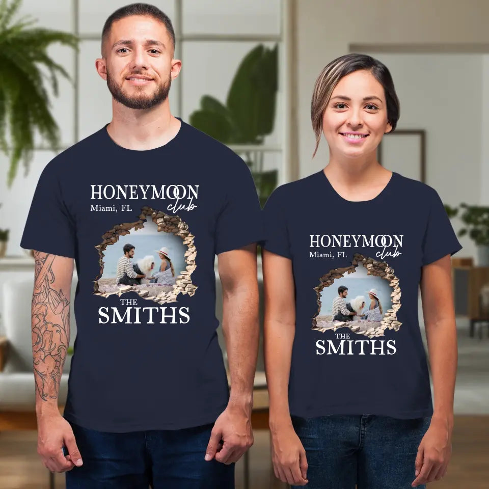 Honeymoon Honeymoon - Custom Photo - Personalized Gifts for Couples - Unisex T-Shirt