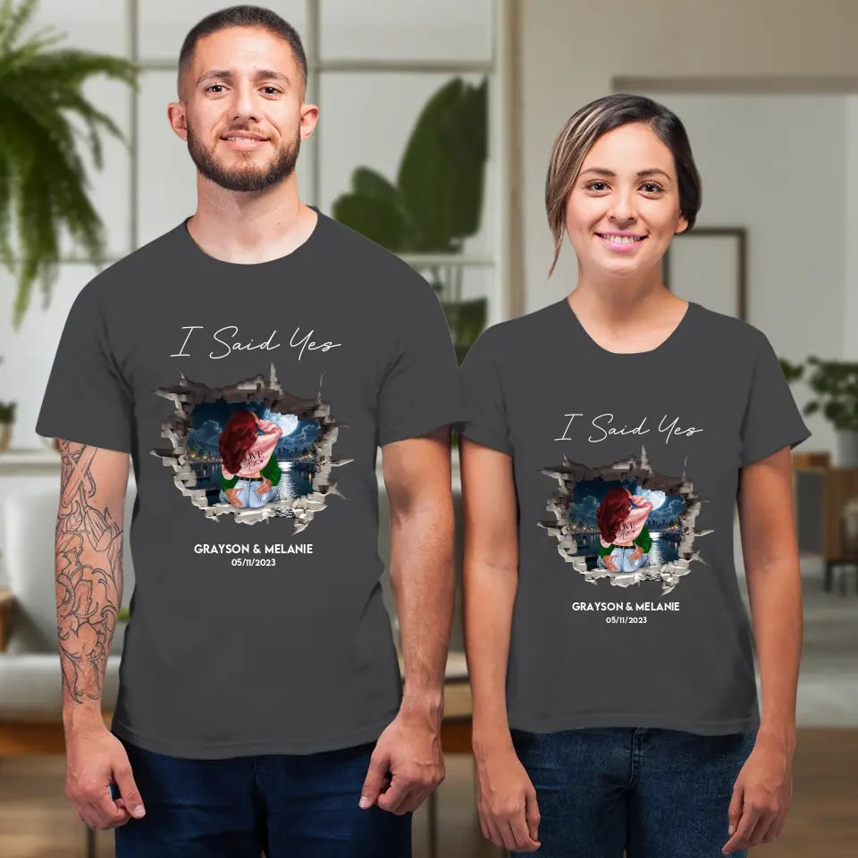 I Asked - Custom Photo - Personalized Gifts for Couples - Unisex T-Shirt