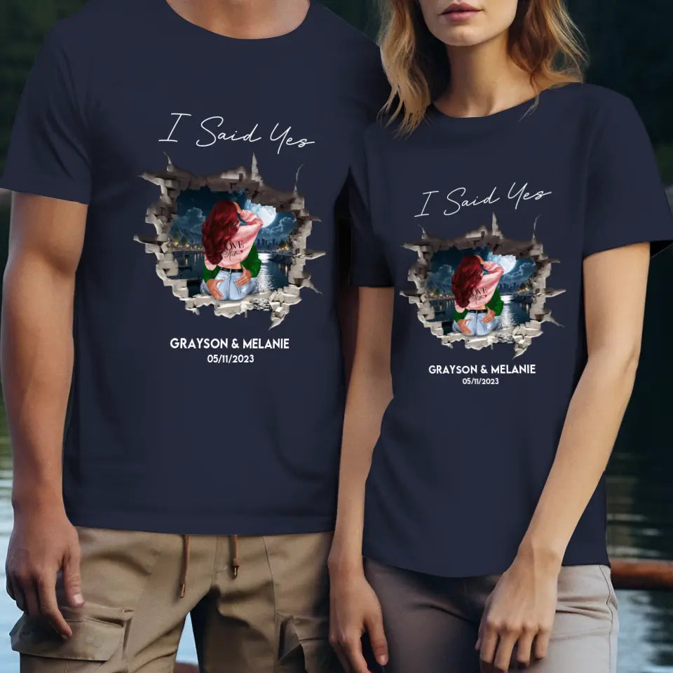 I Asked - Custom Photo - Personalized Gifts for Couples - Unisex T-Shirt