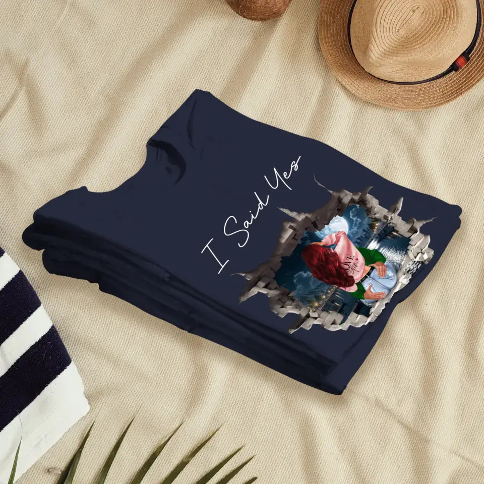 I Asked - Custom Photo - Personalized Gifts for Couples - Unisex T-Shirt