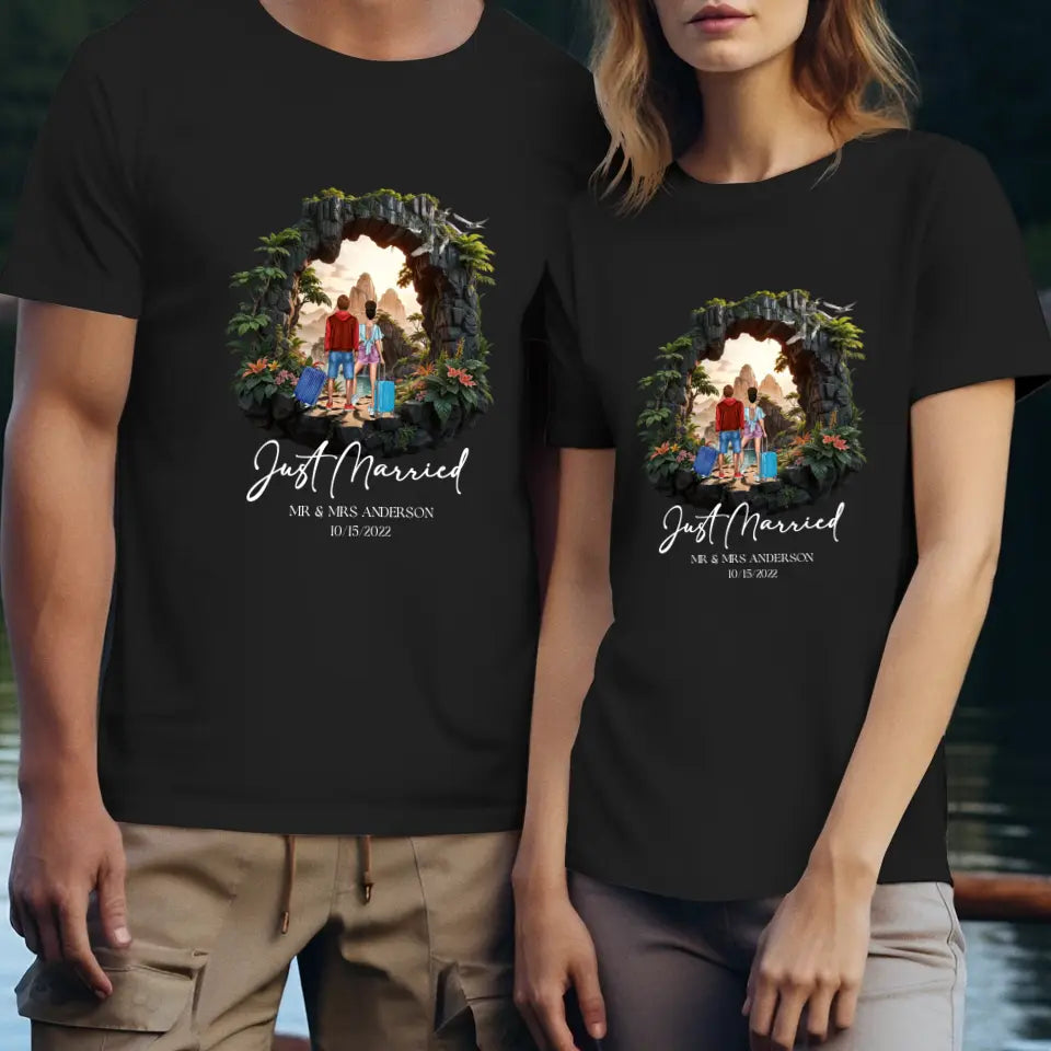 Just Married - Custom Name - Personalized Gifts For Couple - T-Shirt