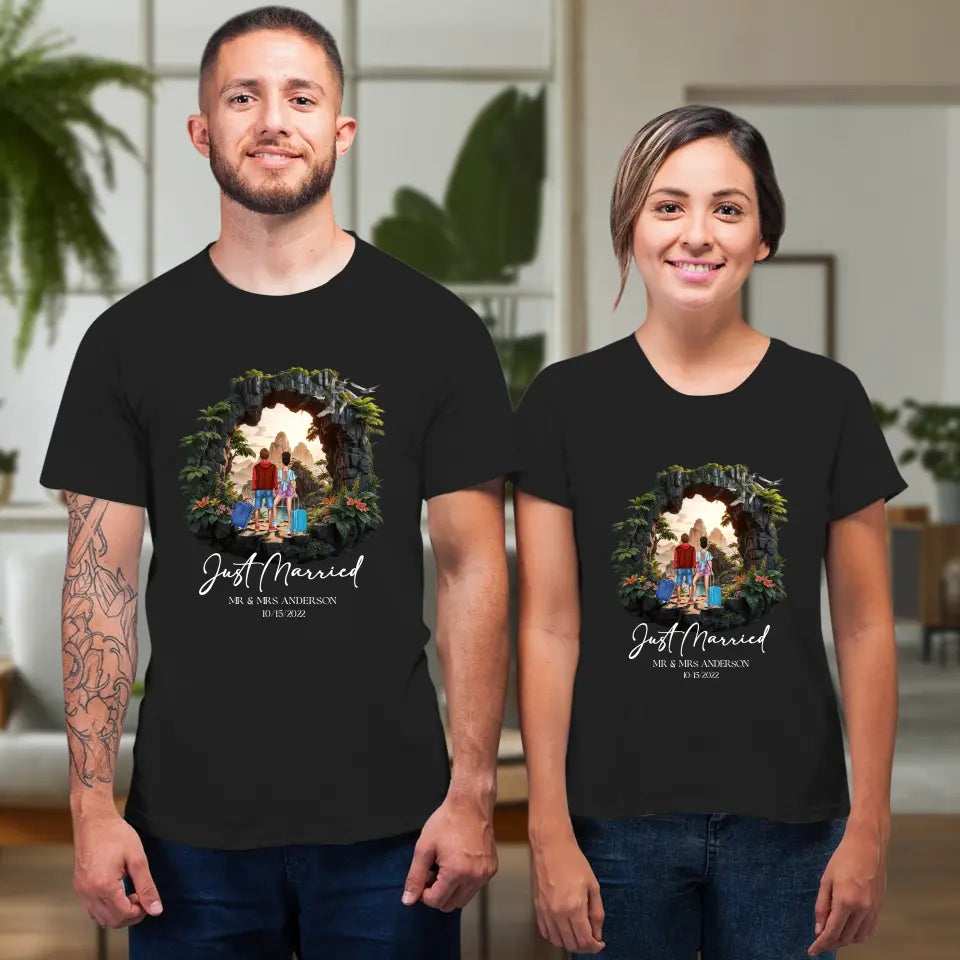 Just Married - Custom Name - Personalized Gifts For Couple - T-Shirt