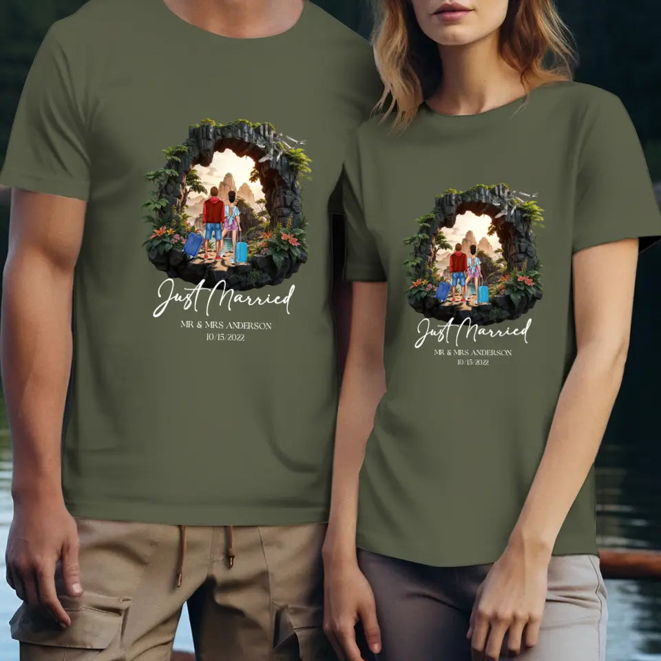 Just Married - Custom Name - Personalized Gifts For Couple - T-Shirt