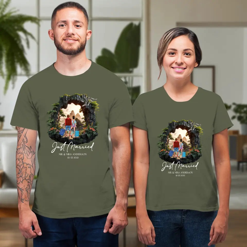 Just Married - Custom Name - Personalized Gifts For Couple - T-Shirt