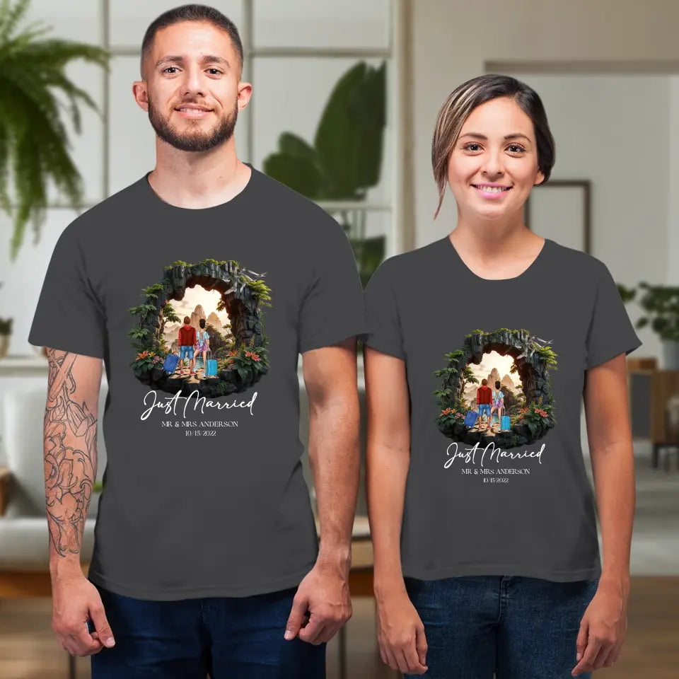 Just Married - Custom Name - Personalized Gifts For Couple - T-Shirt