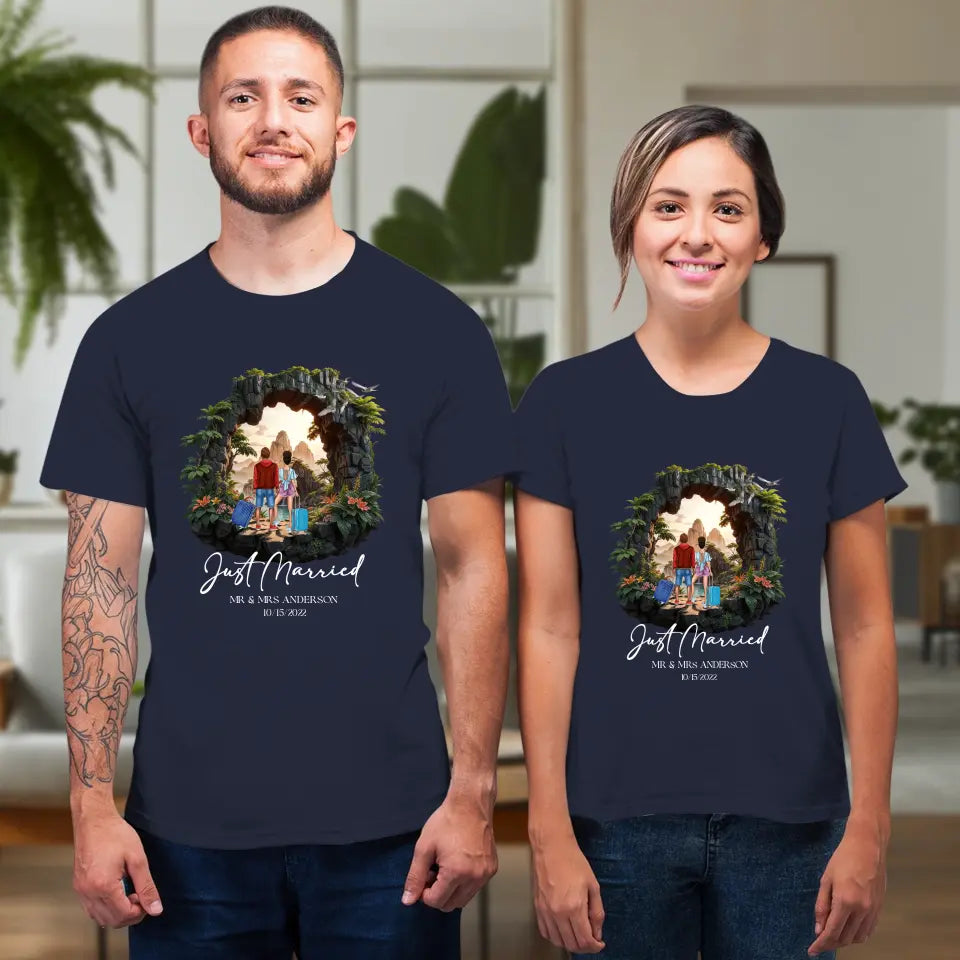 Just Married - Custom Name - Personalized Gifts For Couple - T-Shirt