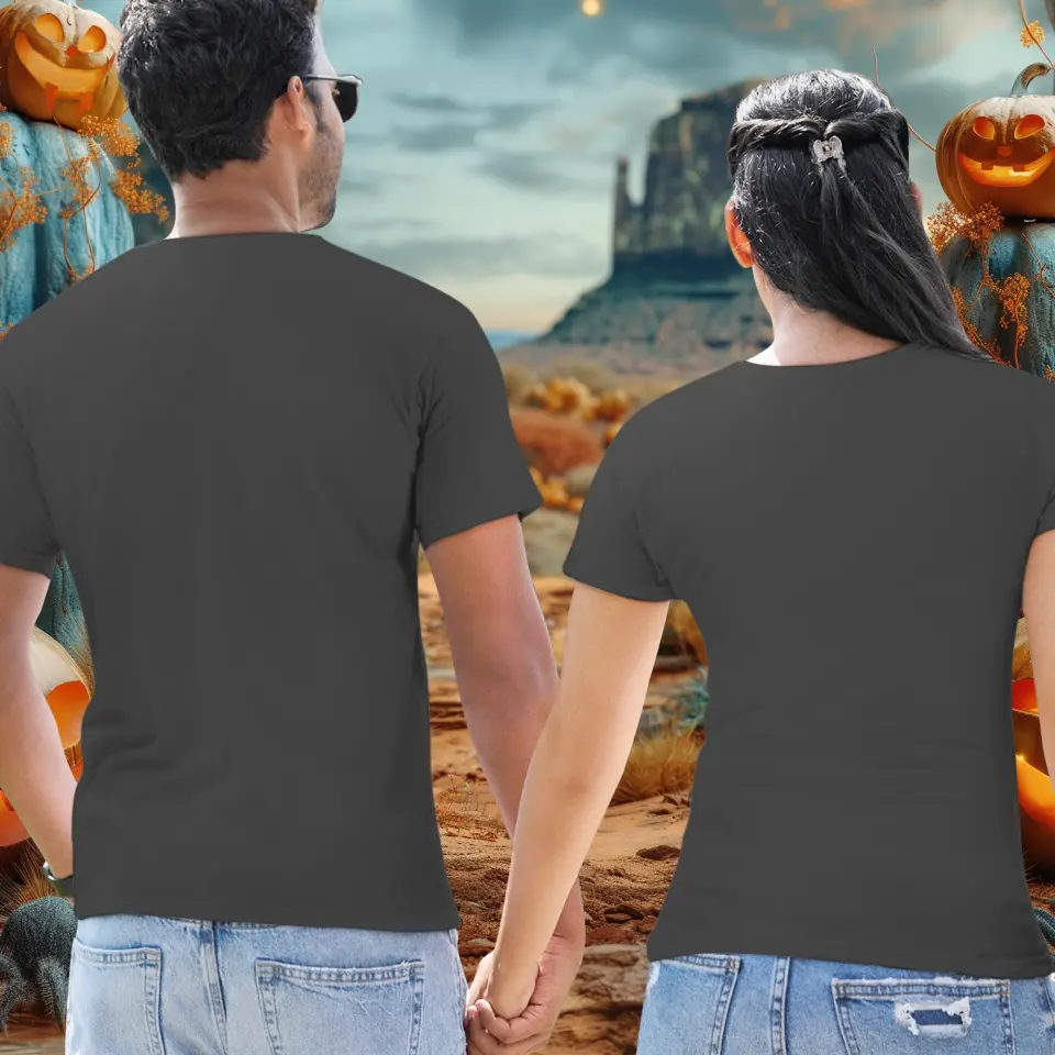 Broomstick & Pumpkins - Custom Pumpkin - Personalized Gifts For Couple - T-shirt