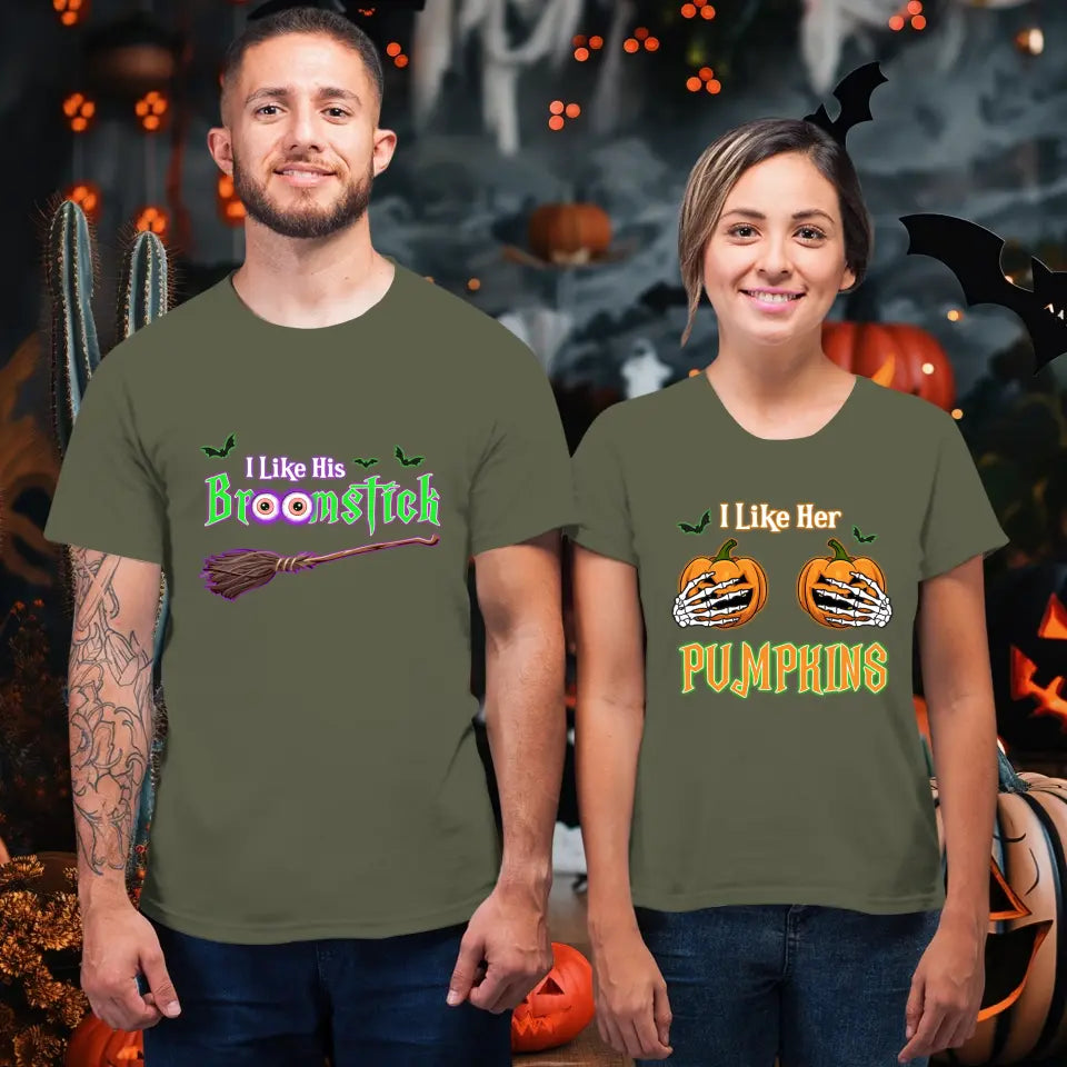 Broomstick & Pumpkins - Custom Pumpkin - Personalized Gifts For Couple - T-shirt