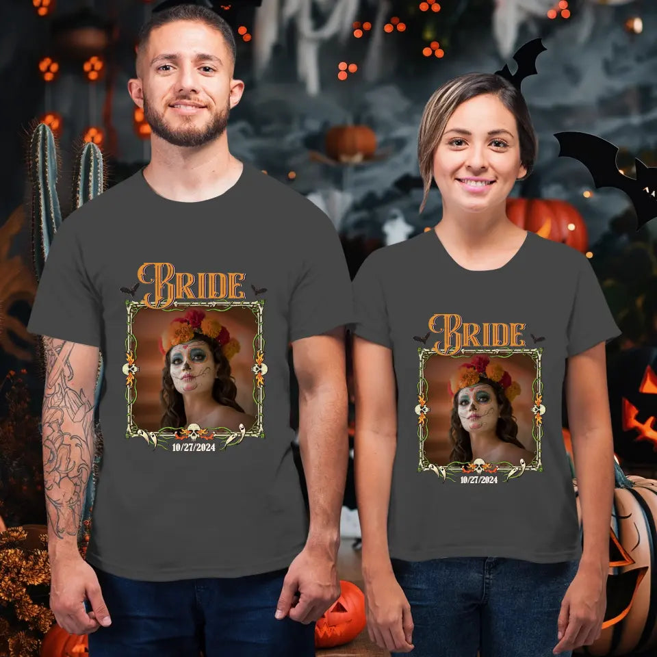 Broom & Bride - Custom Photo - Personalized Gifts For Couple - T-shirt