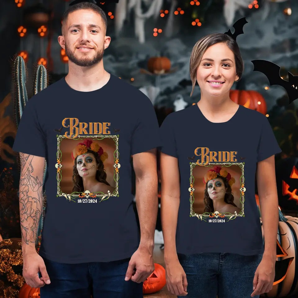 Broom & Bride - Custom Photo - Personalized Gifts For Couple - T-shirt