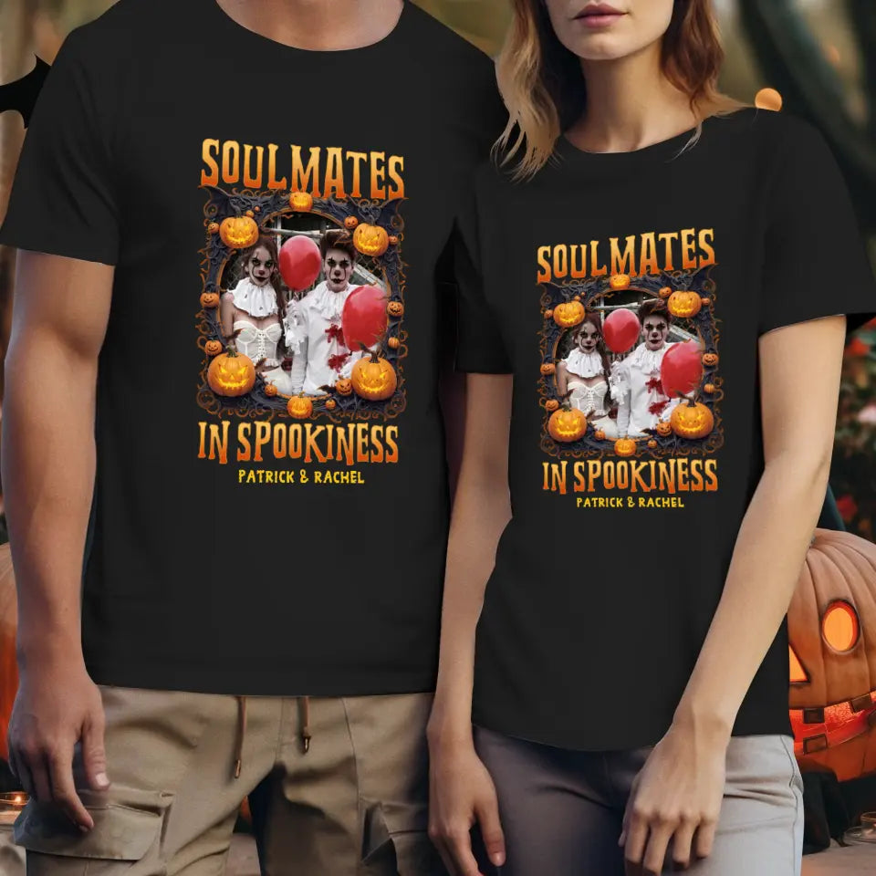 Soulmates In Spookiness - Custom Photo - Personalized Gifts for Couples - T-Shirt