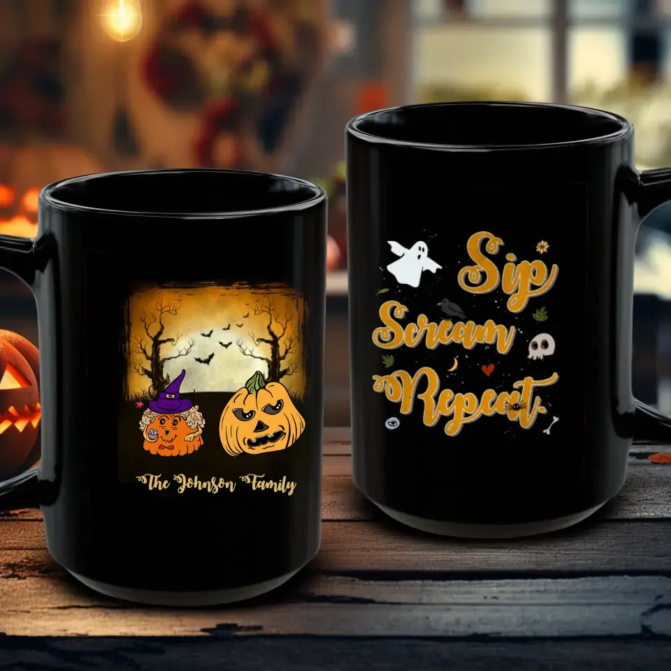 Sip Scream Repeat - Custom Name - Personalized Gifts For Family - Mug