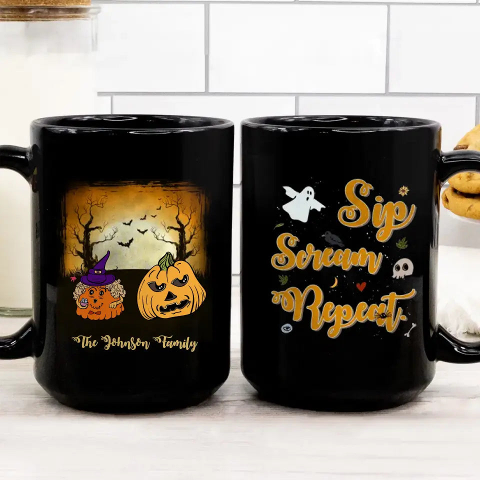 Sip Scream Repeat - Custom Name - Personalized Gifts For Family - Mug