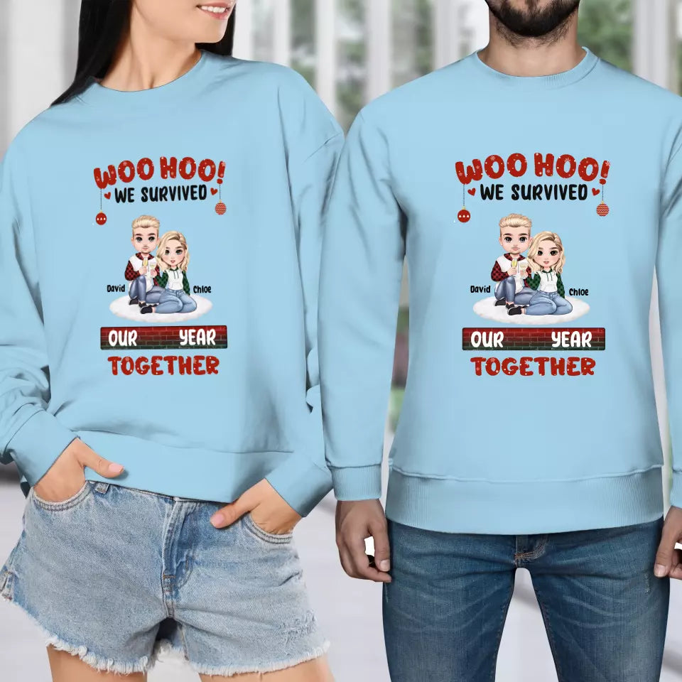 Woo Hoo We Survived Another Year Together - Custom Quote - Personalized Gifts for Couples - Sweater