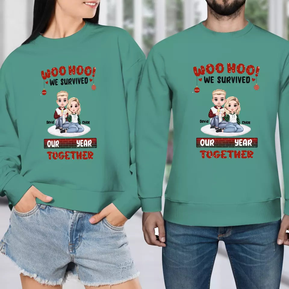 Woo Hoo We Survived Another Year Together - Custom Quote - Personalized Gifts for Couples - Sweater