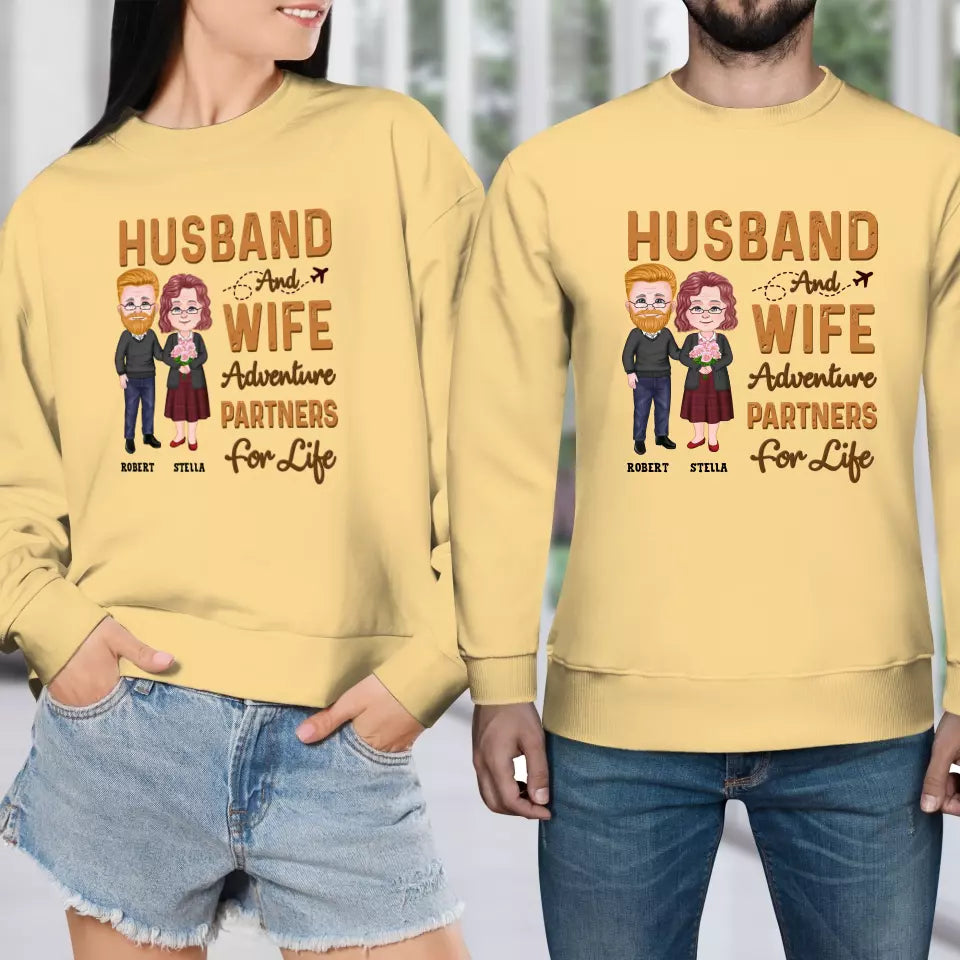 Husband & Wife Adventure Partners For Life - Personalized Gifts for Couples - Unisex Sweater