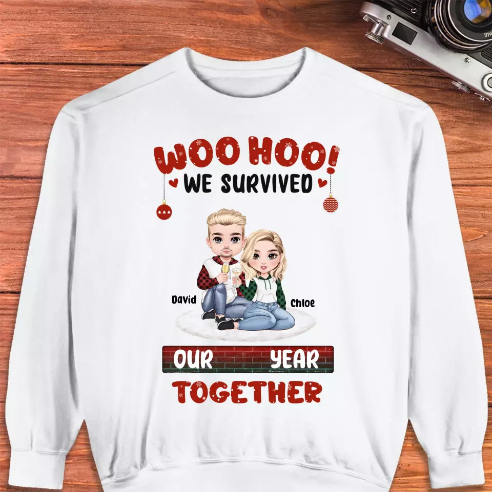 Woo Hoo We Survived Another Year Together - Custom Quote - Personalized Gifts for Couples - Sweater