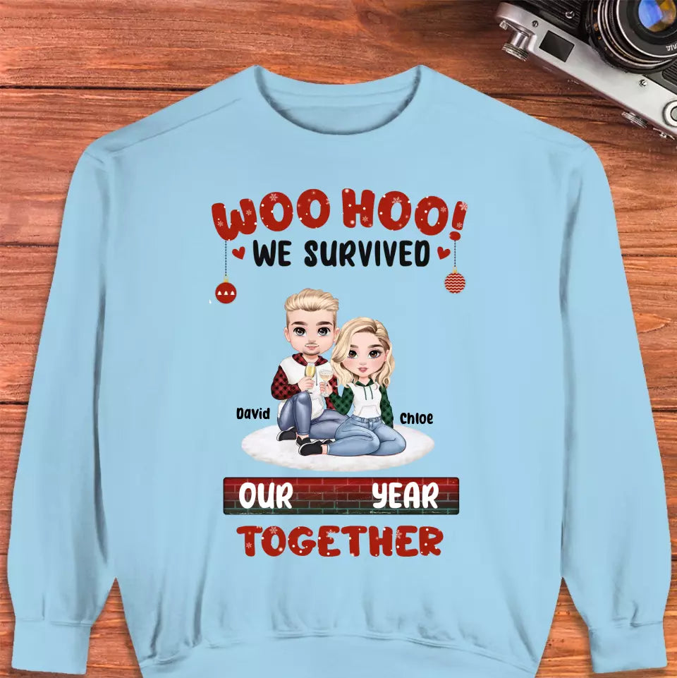 Woo Hoo We Survived Another Year Together - Custom Quote - Personalized Gifts for Couples - Sweater