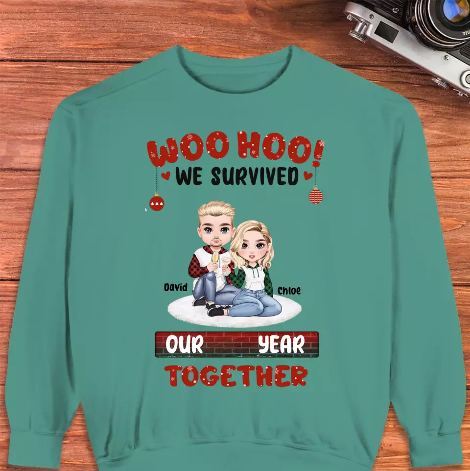 Woo Hoo We Survived Another Year Together - Custom Quote - Personalized Gifts for Couples - Sweater