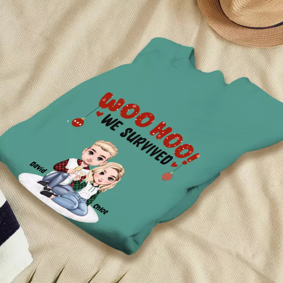 Woo Hoo We Survived Another Year Together - Custom Quote - Personalized Gifts for Couples - Sweater