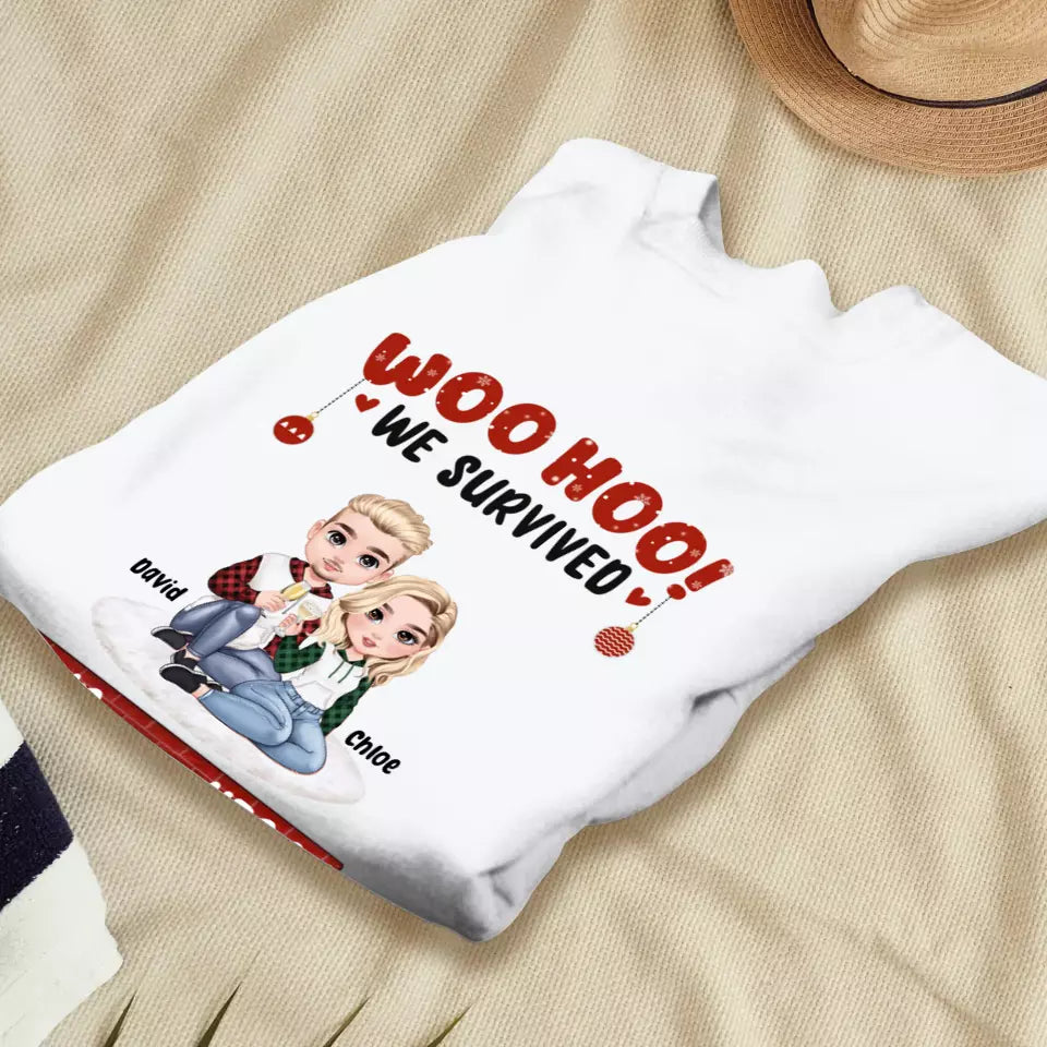 Woo Hoo We Survived Another Year Together - Custom Quote - Personalized Gifts for Couples - Sweater