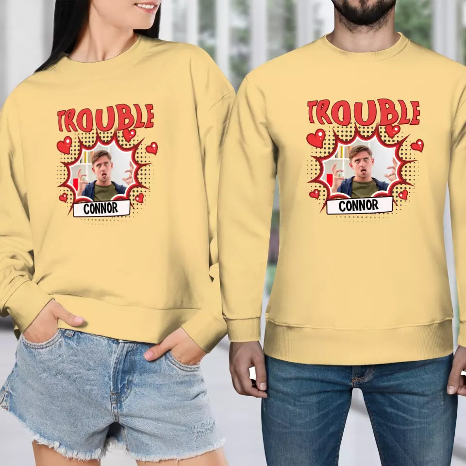 Where I Go Trouble Follows - Personalized Gifts For Couples - Unisex Sweater