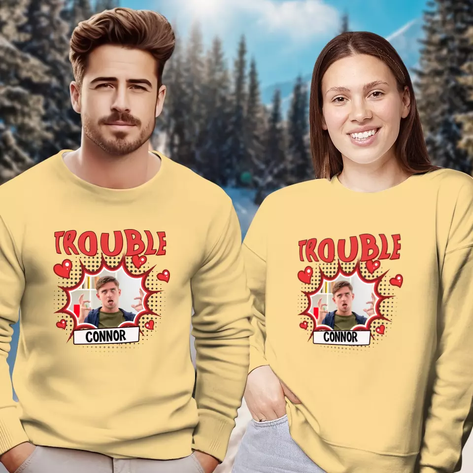 Where I Go Trouble Follows - Personalized Gifts For Couples - Unisex Sweater