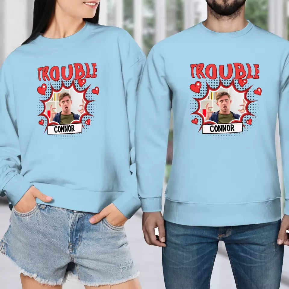 Where I Go Trouble Follows - Personalized Gifts For Couples - Unisex Sweater