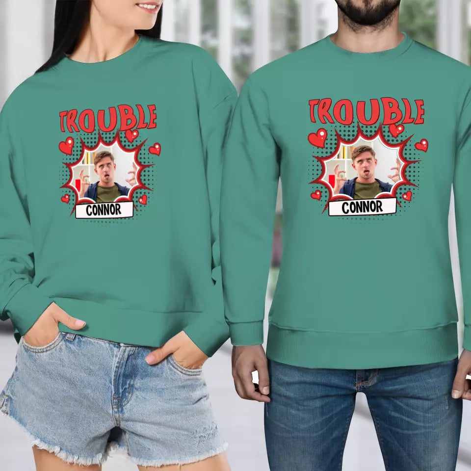 Where I Go Trouble Follows - Personalized Gifts For Couples - Unisex Sweater