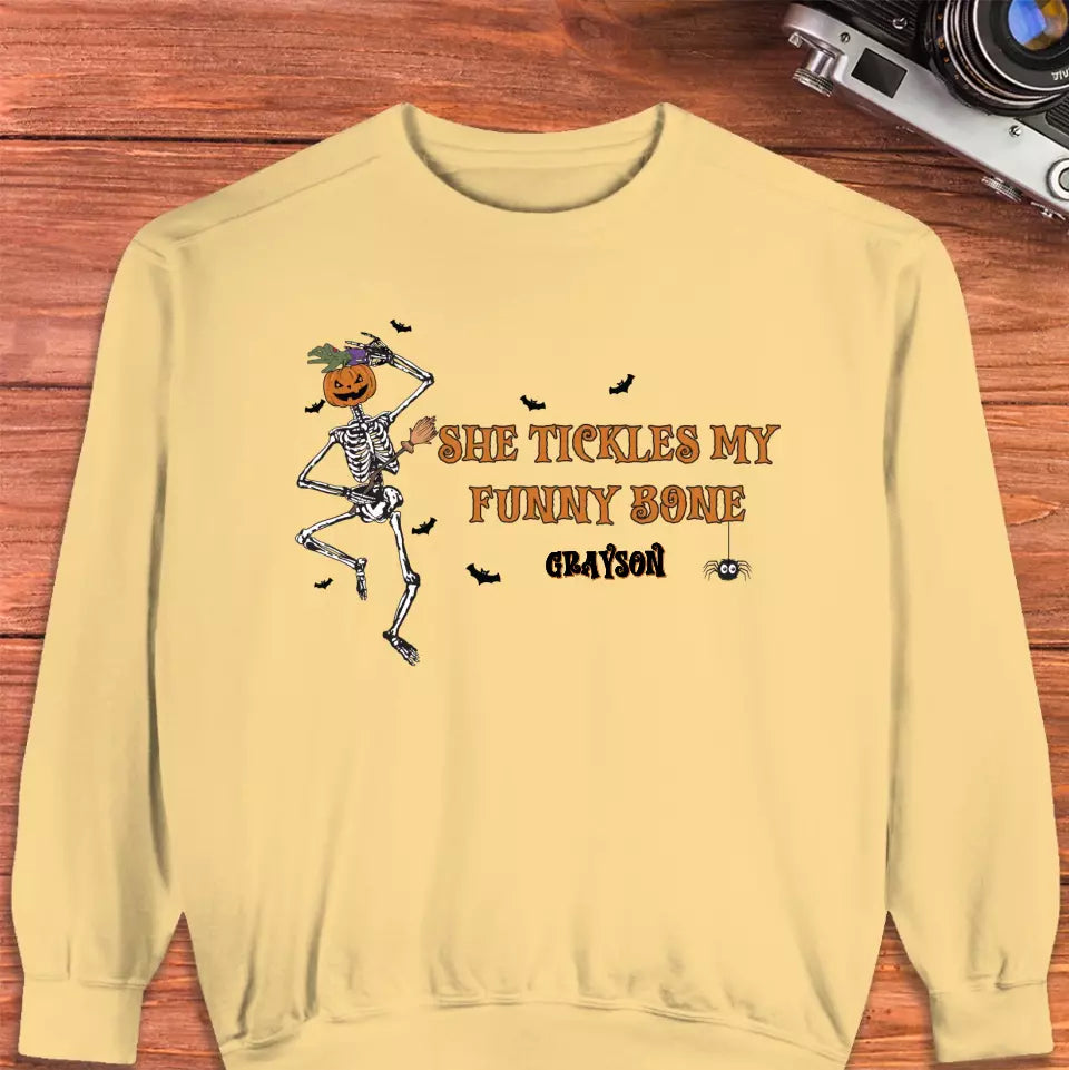 She Tickles My Funny Bone - Custom Name - Personalized Gifts for Couples - Sweater