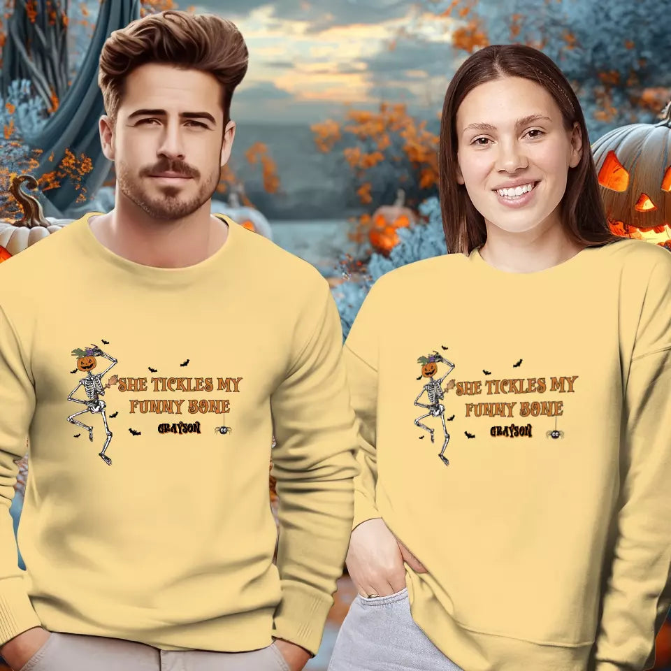 She Tickles My Funny Bone - Custom Name - Personalized Gifts for Couples - Sweater