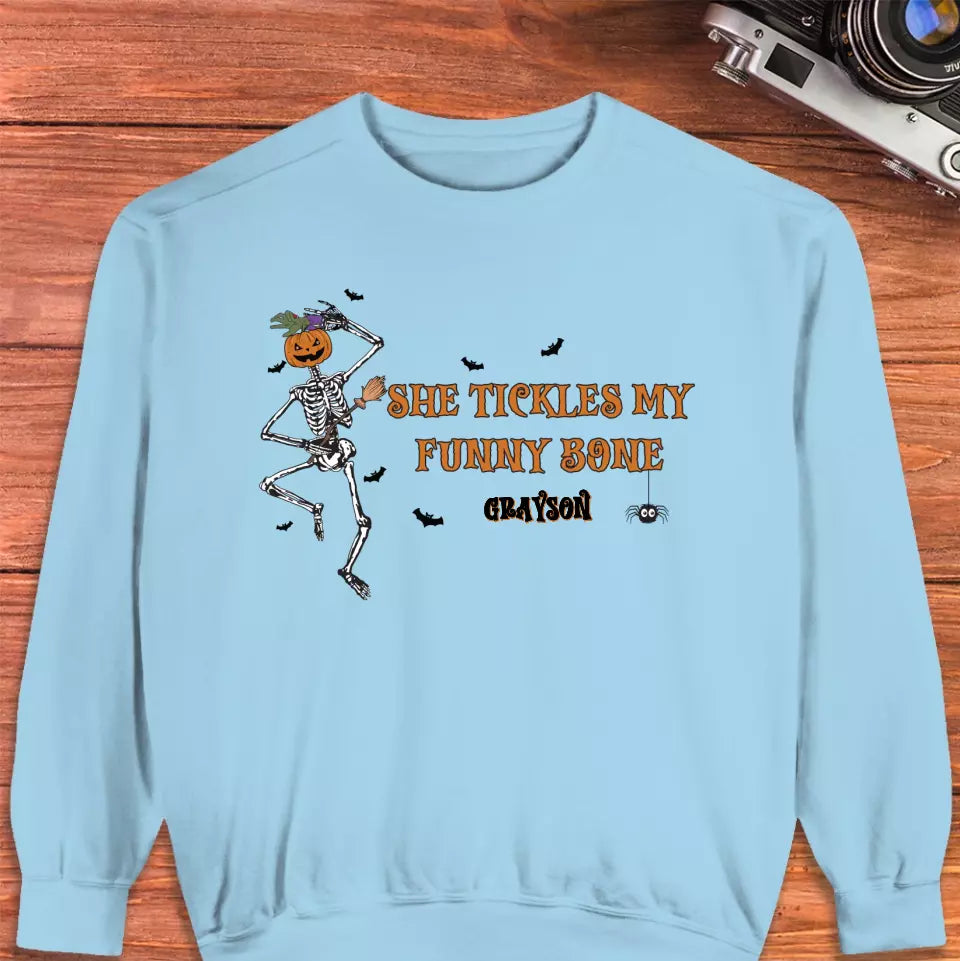 She Tickles My Funny Bone - Custom Name - Personalized Gifts for Couples - Sweater