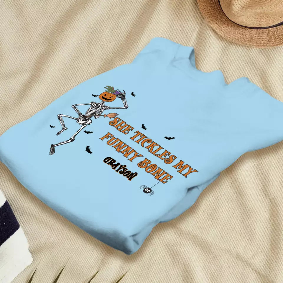 She Tickles My Funny Bone - Custom Name - Personalized Gifts for Couples - Sweater