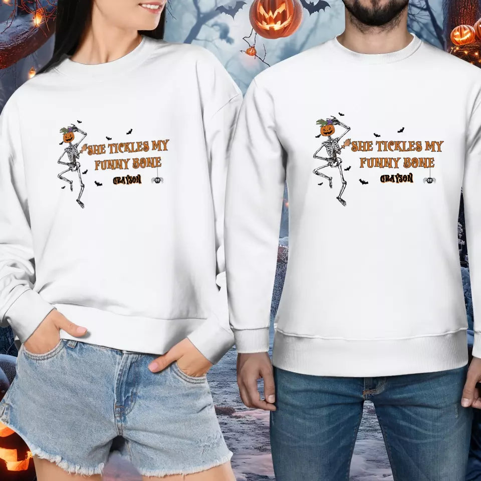 She Tickles My Funny Bone - Custom Name - Personalized Gifts for Couples - Sweater