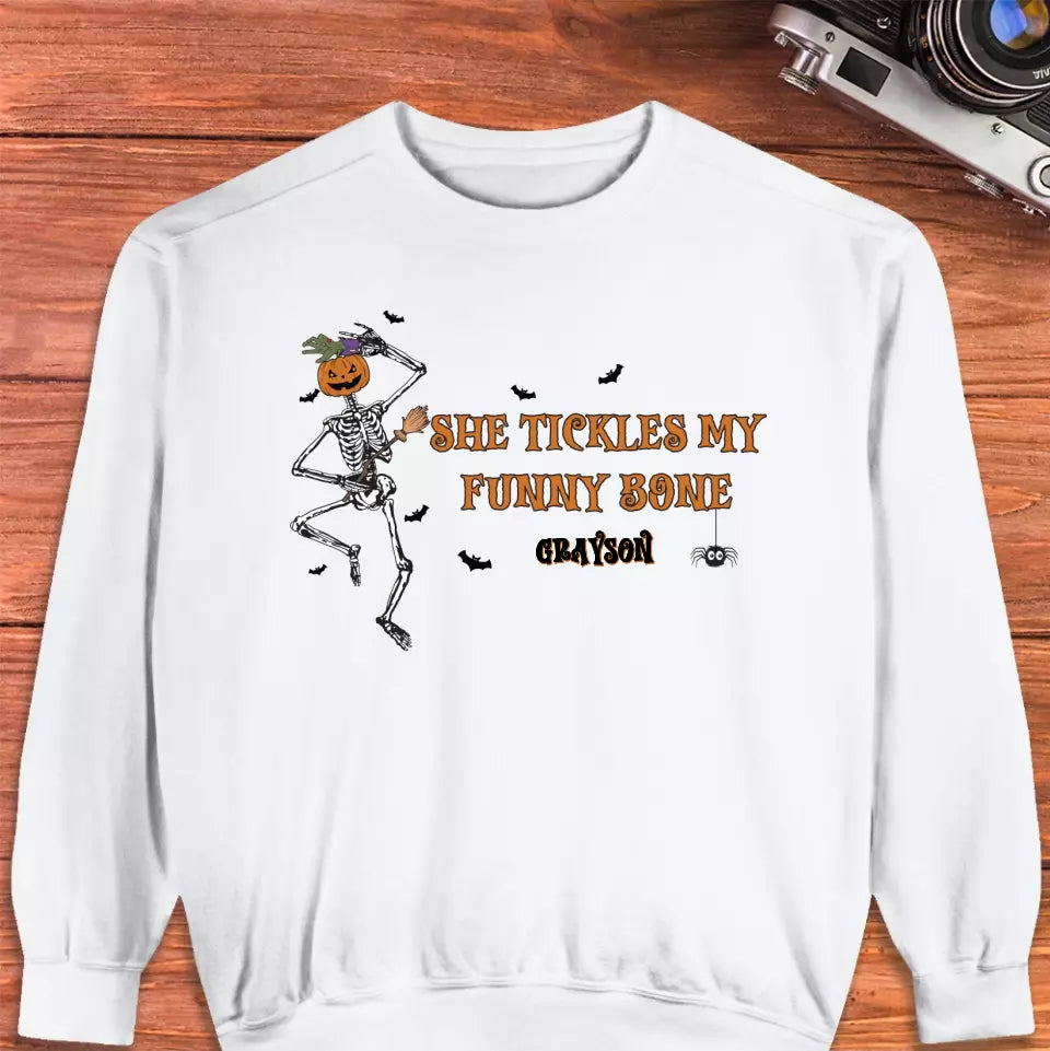 She Tickles My Funny Bone - Custom Name - Personalized Gifts for Couples - Sweater