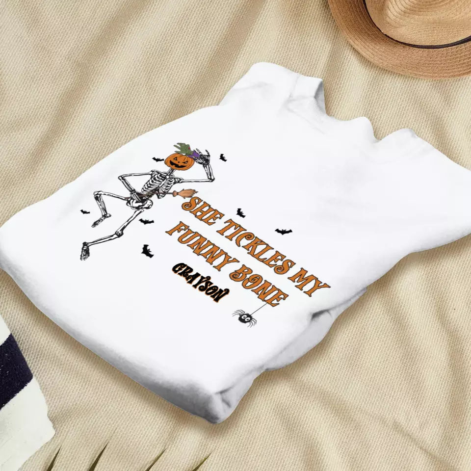 She Tickles My Funny Bone - Custom Name - Personalized Gifts for Couples - Sweater