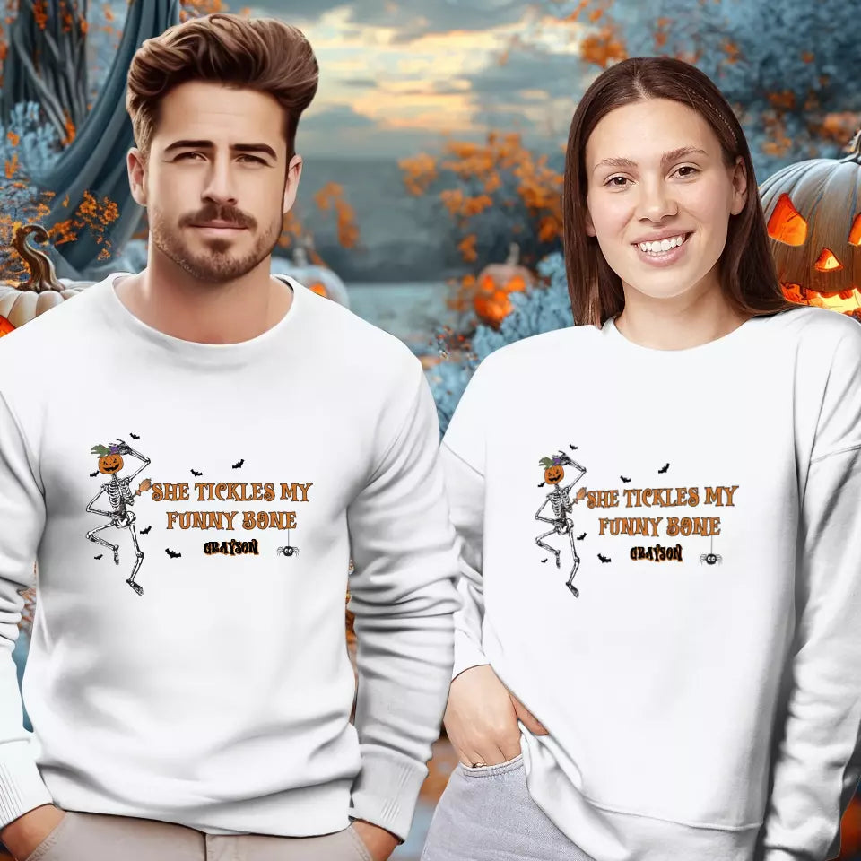 She Tickles My Funny Bone - Custom Name - Personalized Gifts for Couples - Sweater