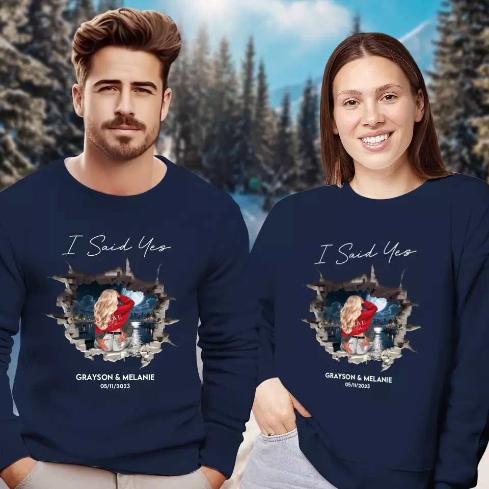 I Asked - Custom Photo - Personalized Gifts for Couples - Unisex Sweater