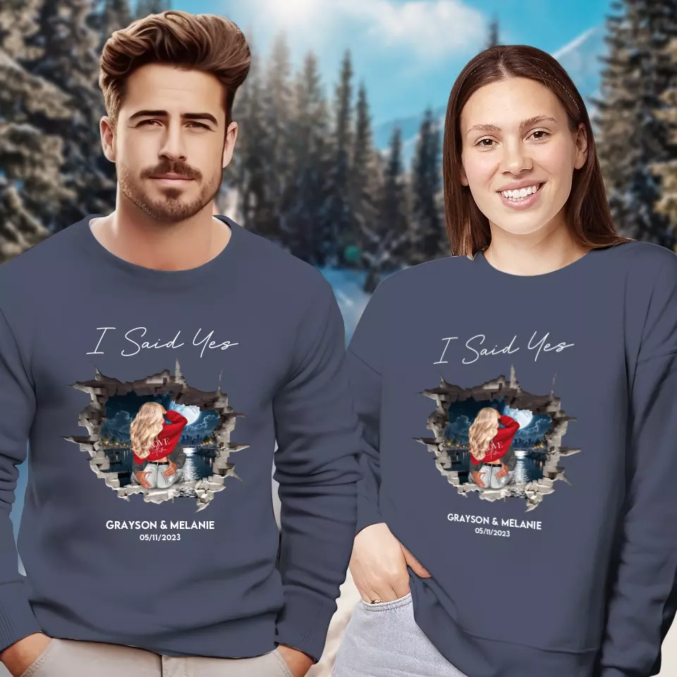 I Asked - Custom Photo - Personalized Gifts for Couples - Unisex Sweater